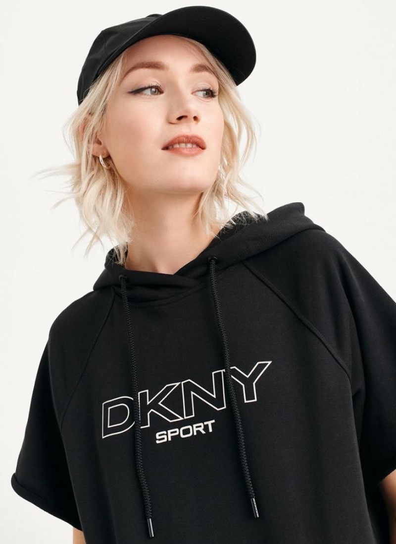 DKNY Outline Logo Mit Kapuze Sneaker Kleid Damen Schwarz | Austria_D0929