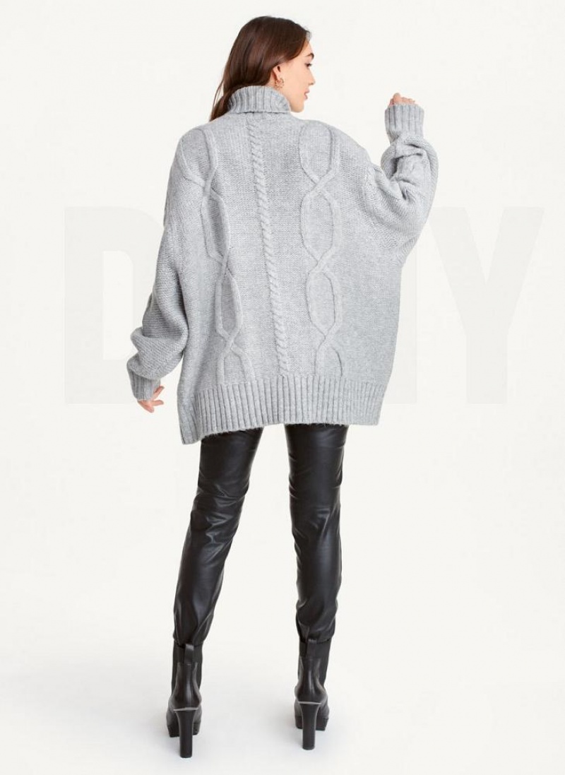 DKNY Oversized Cable Knit Pullover Damen Grau | Austria_D1270