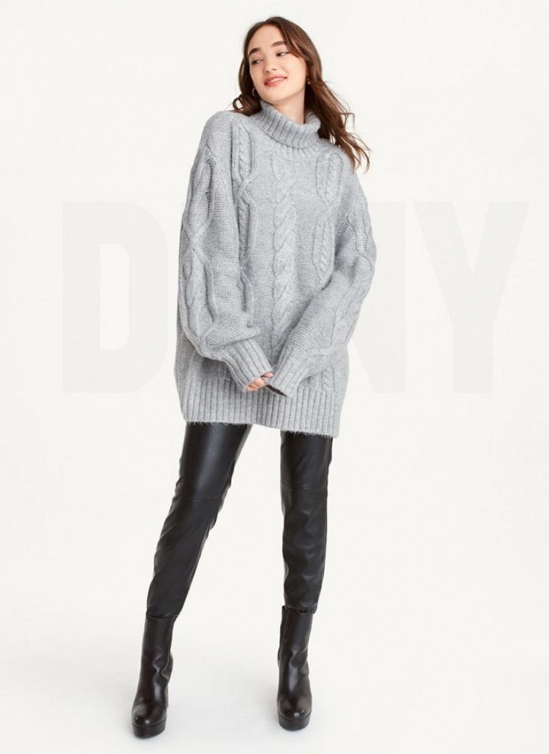 DKNY Oversized Cable Knit Pullover Damen Grau | Austria_D1270