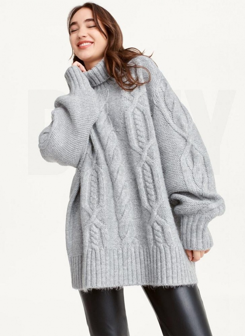 DKNY Oversized Cable Knit Pullover Damen Grau | Austria_D1270