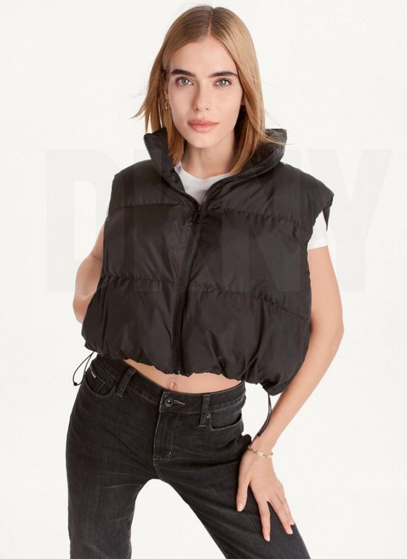 DKNY Oversized Cropped Vest Mäntel Damen Schwarz | Austria_D0464