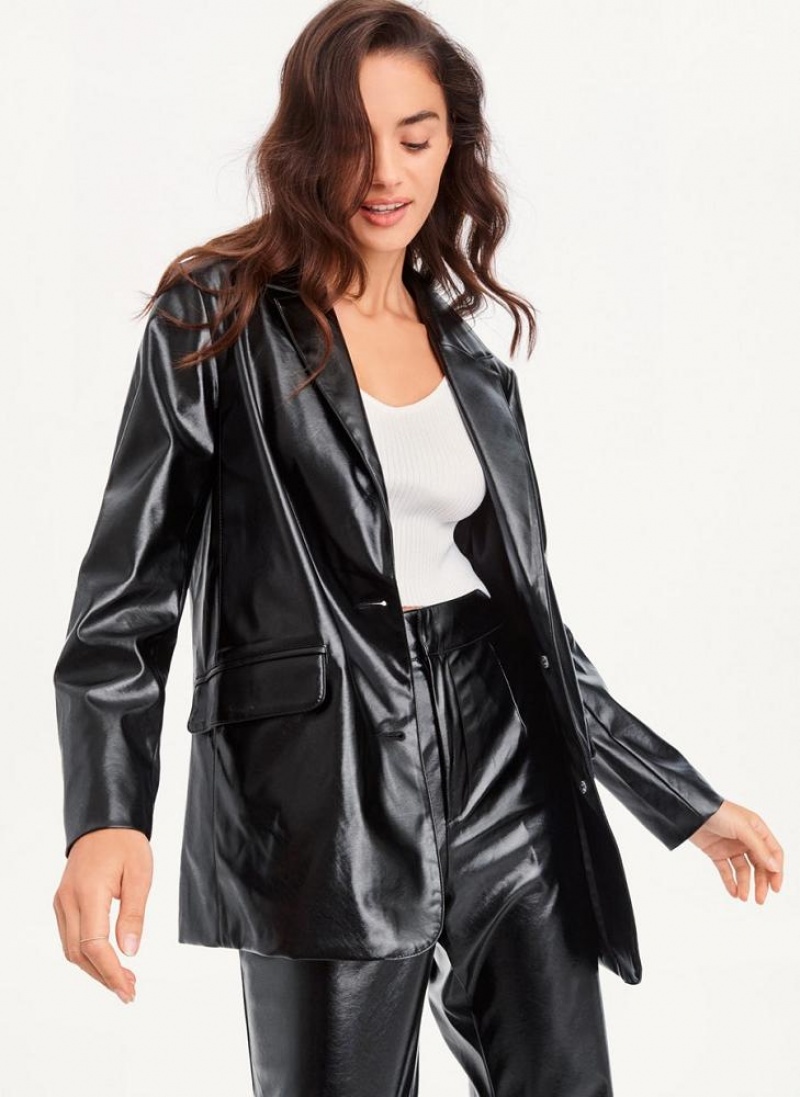 DKNY Oversized Lack Leder Blazer Damen Schwarz | Austria_D1479