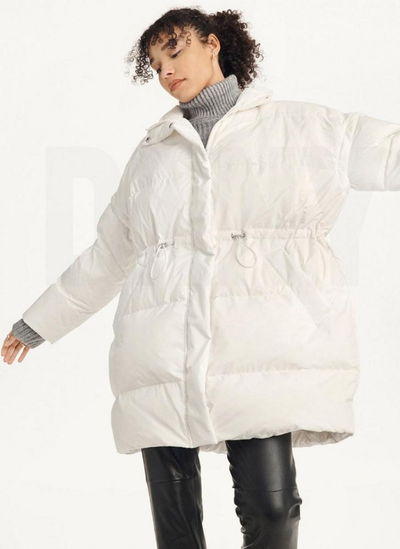 DKNY Oversized Puffer With Zip Sleeves Mäntel Damen Weiß | Austria_D0508