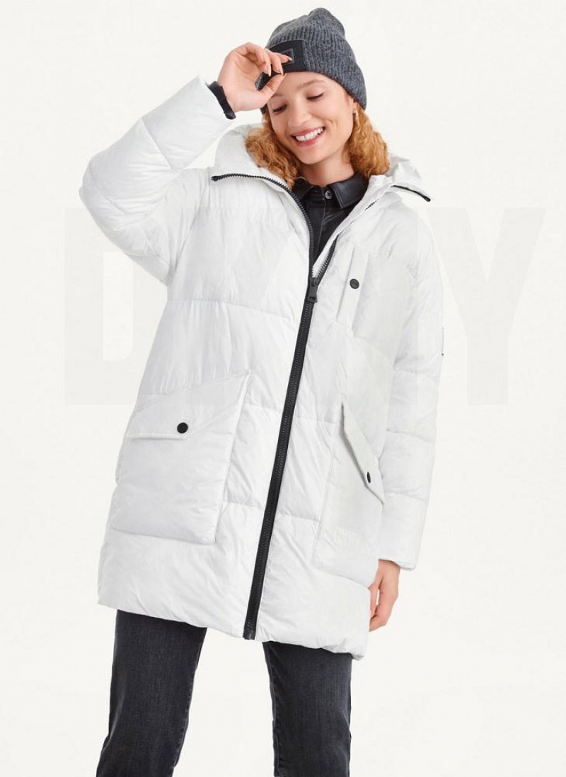 DKNY Oversized Token Logo Puffer Mäntel Damen Weiß | Austria_D0791