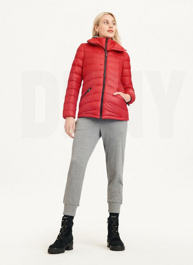 DKNY Packable Pufferjacke Damen Rot | Austria_D1804