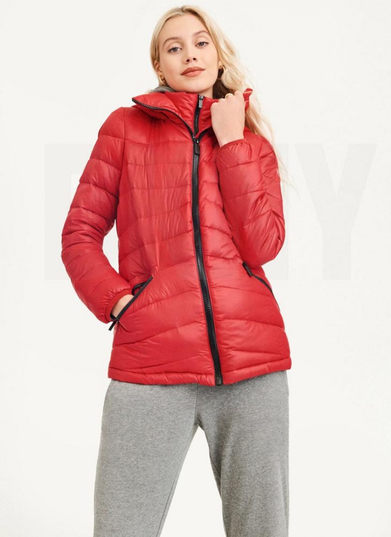 DKNY Packable Pufferjacke Damen Rot | Austria_D1804