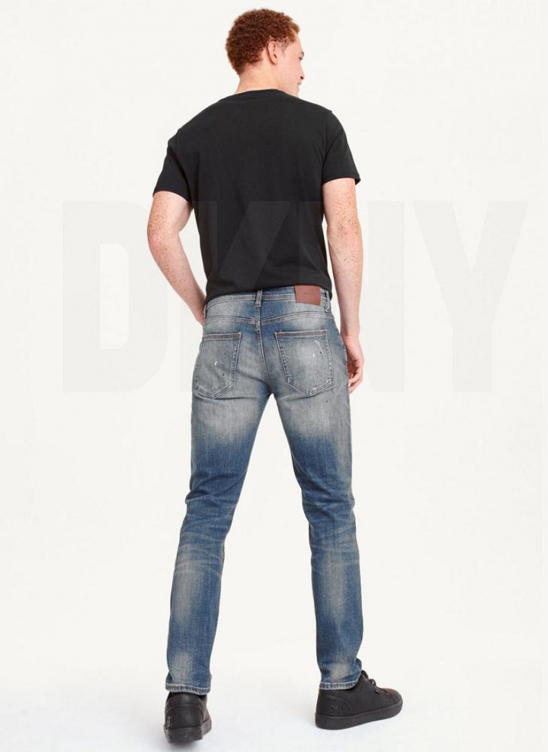 DKNY Paint Splatter Slim Jeans Herren Blau | Austria_D0643