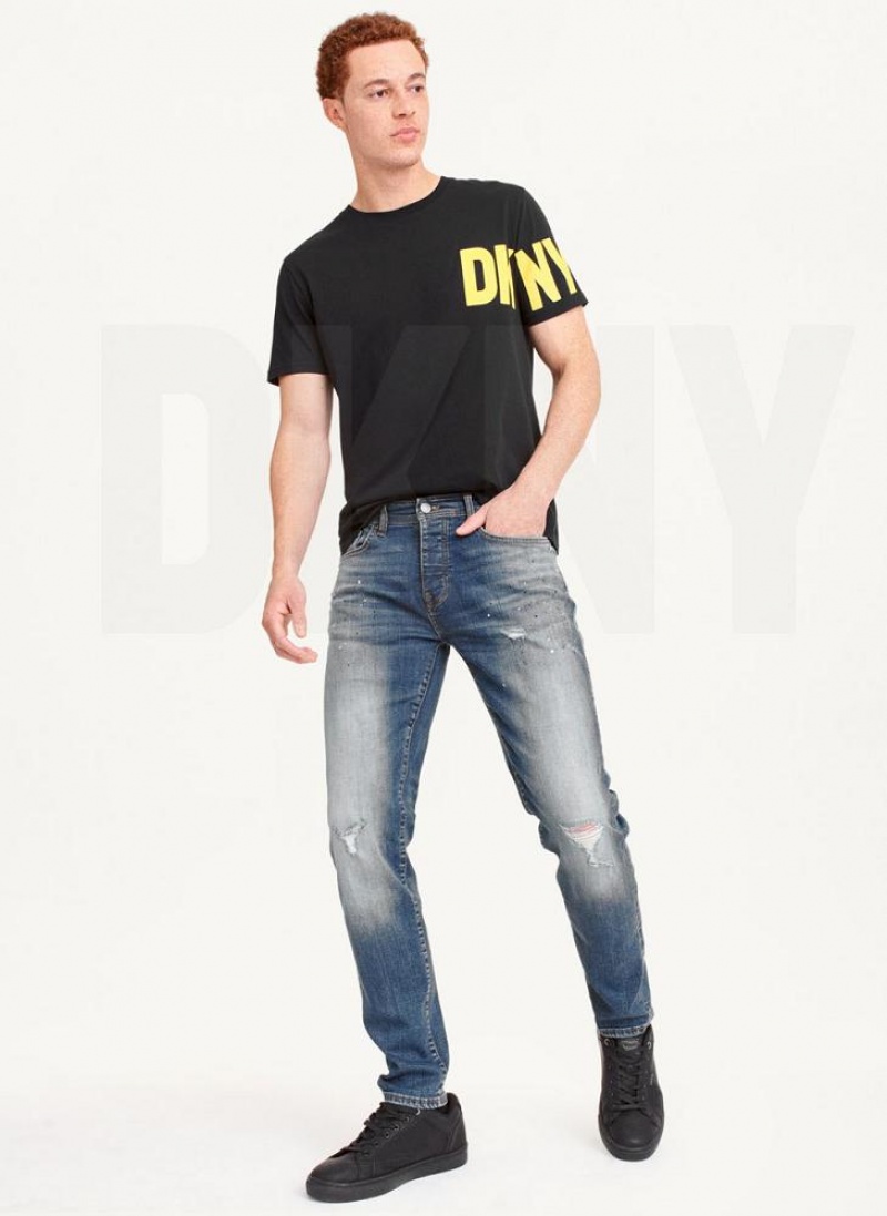 DKNY Paint Splatter Slim Jeans Herren Blau | Austria_D0643