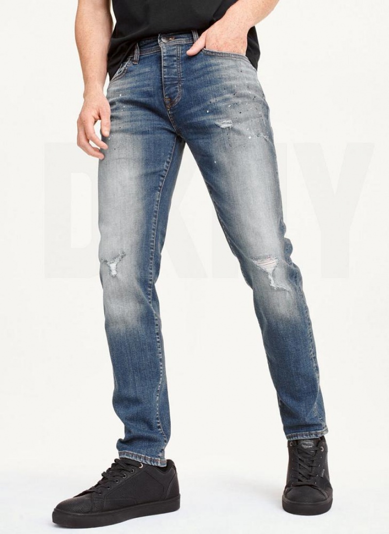 DKNY Paint Splatter Slim Jeans Herren Blau | Austria_D0643