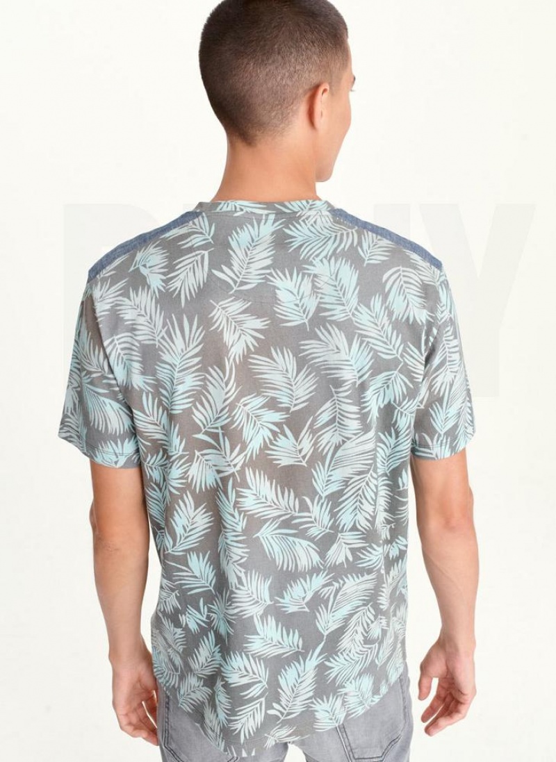 DKNY Palm Print Crew T-shirts Herren Mintfarben | Austria_D1535