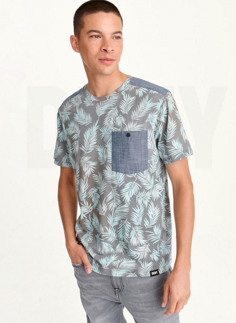 DKNY Palm Print Crew T-shirts Herren Mintfarben | Austria_D1535