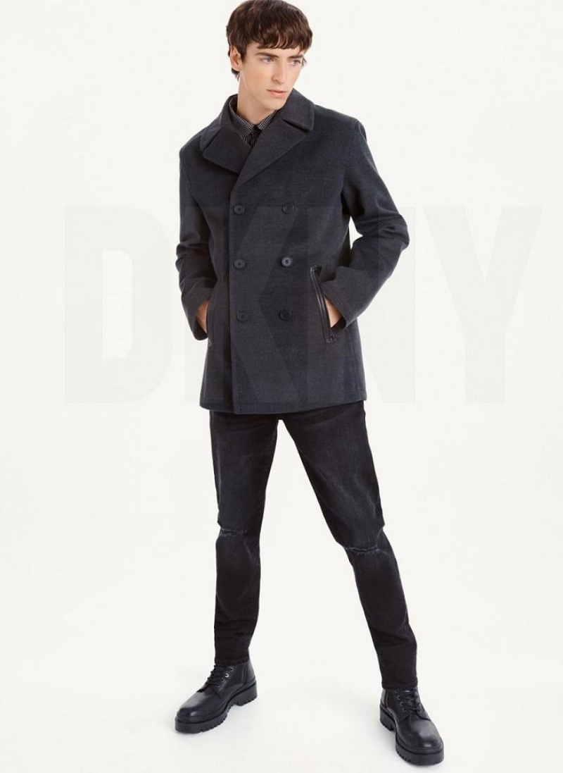 DKNY Peacoat With Faux Leder Trim Mäntel Herren Grau | Austria_D0150