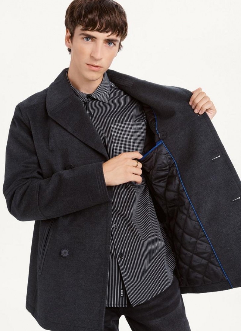 DKNY Peacoat With Faux Leder Trim Mäntel Herren Grau | Austria_D0150