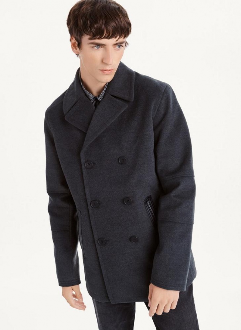 DKNY Peacoat With Faux Leder Trim Mäntel Herren Grau | Austria_D0150