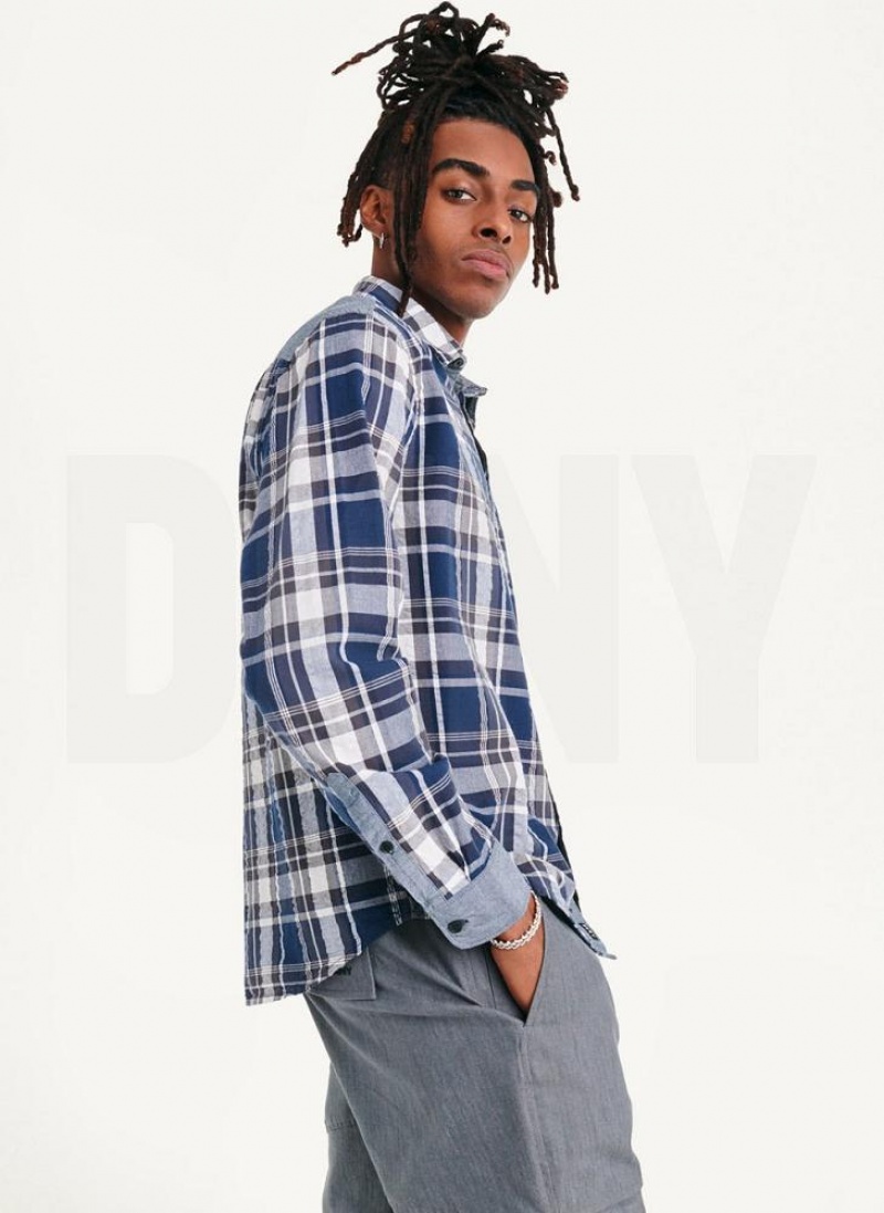 DKNY Plaid Long Sleeve Button Up Hemd Herren Navy | Austria_D1122