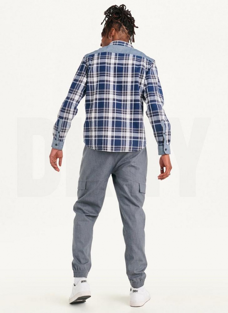 DKNY Plaid Long Sleeve Button Up Hemd Herren Navy | Austria_D1122