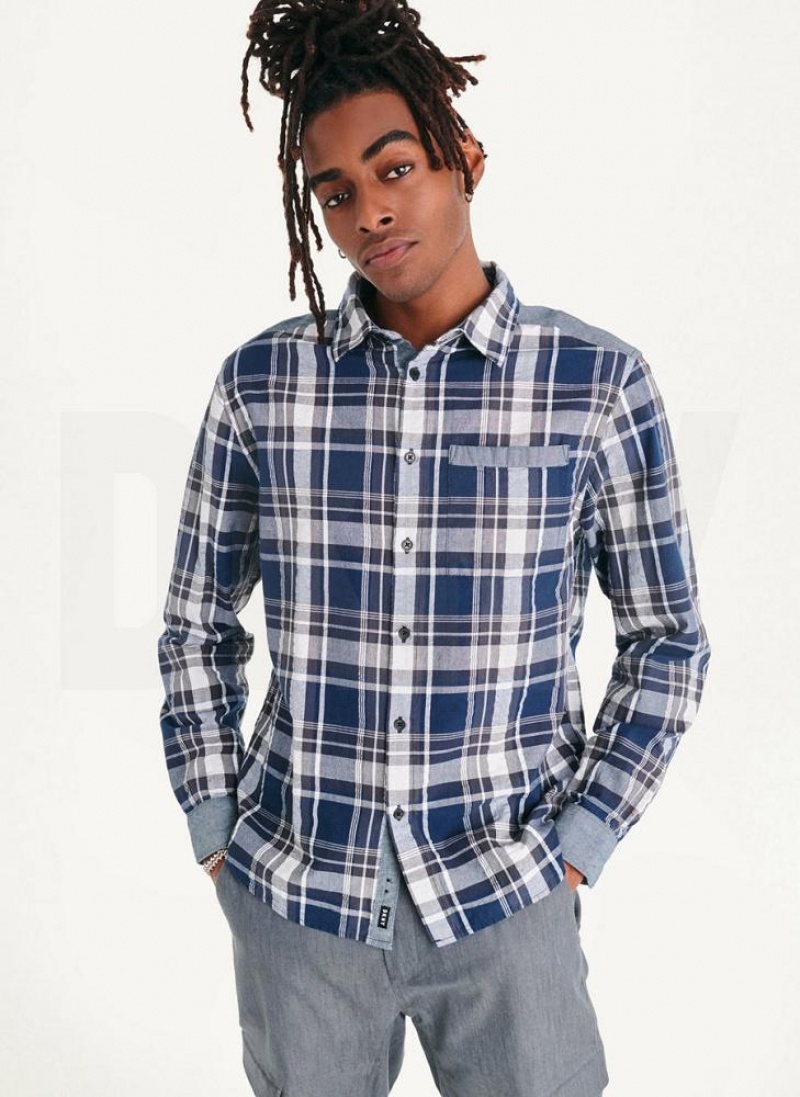 DKNY Plaid Long Sleeve Button Up Hemd Herren Navy | Austria_D1122