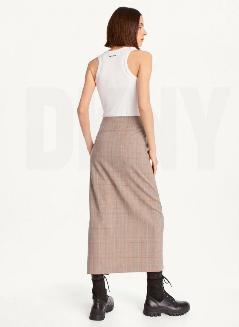 DKNY Plaid Midi Röcke Damen Braun | Austria_D0795