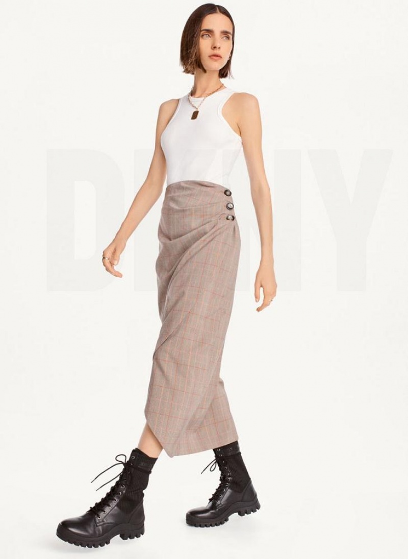 DKNY Plaid Midi Röcke Damen Braun | Austria_D0795