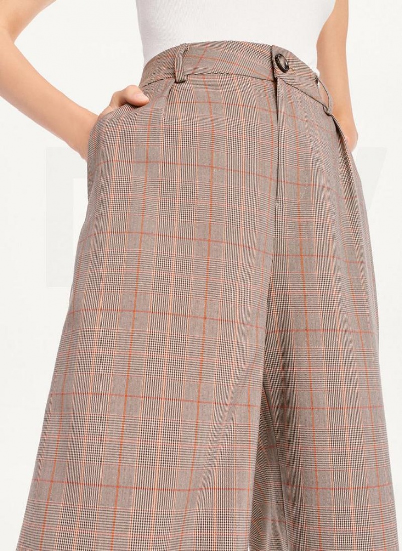 DKNY Plaid Weite Leg Hose Damen Braun | Austria_D0610