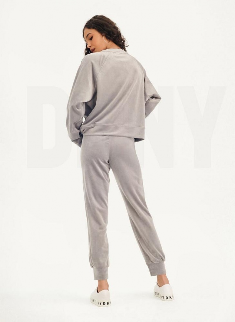 DKNY Platinum Velour Pullover Sweatshirts Damen Grau | Austria_D1009