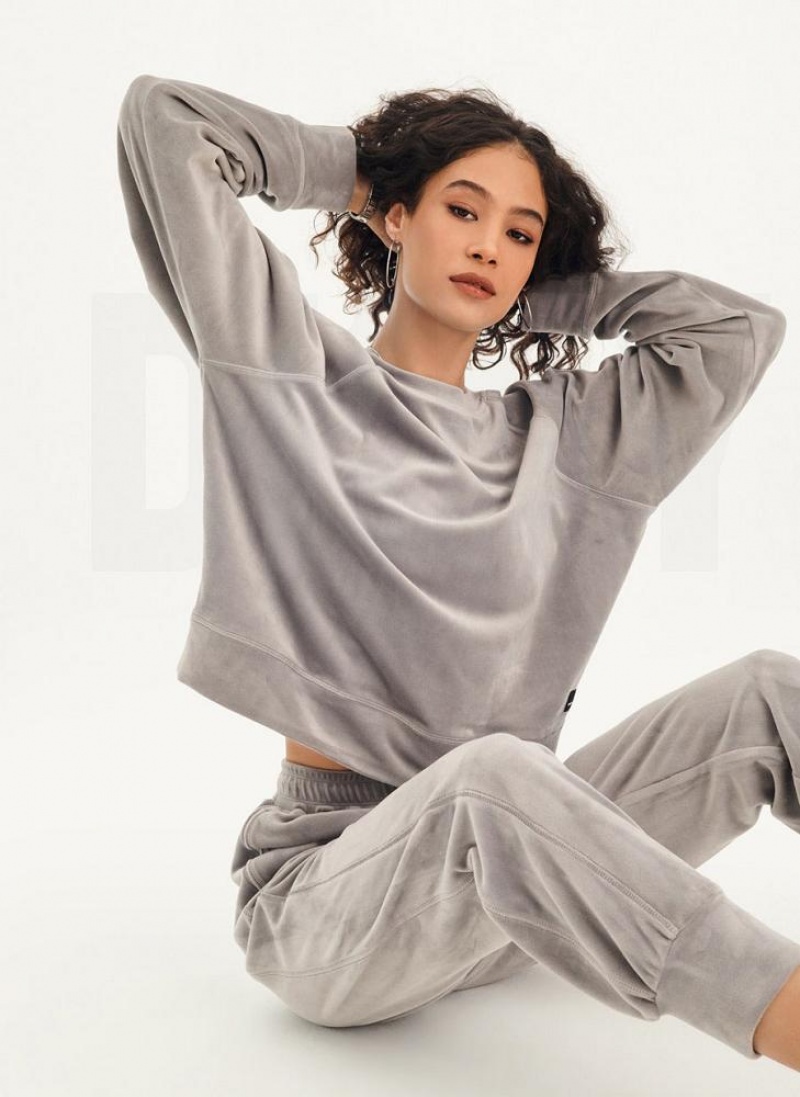 DKNY Platinum Velour Pullover Sweatshirts Damen Grau | Austria_D1009