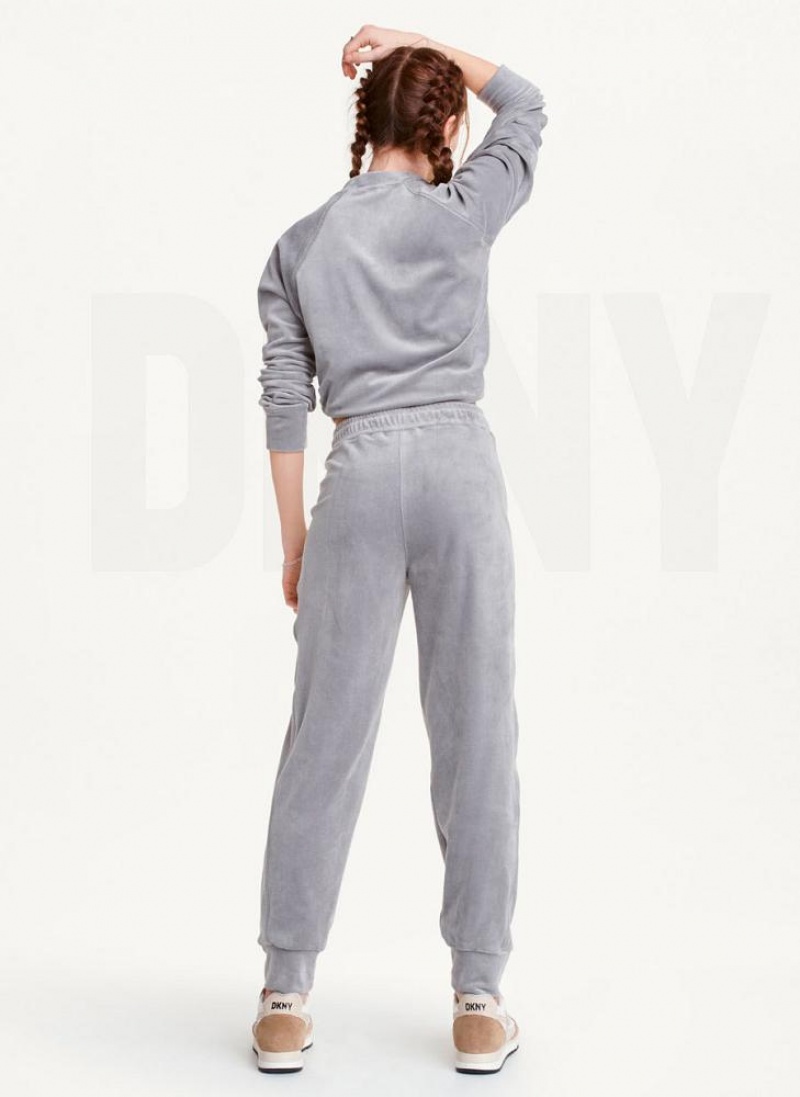 DKNY Platinum Velour Relaxed Jogginghose Damen Grau | Austria_D1619