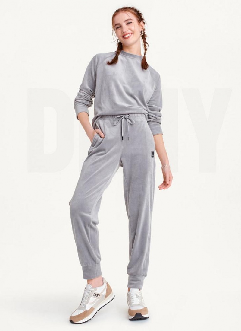 DKNY Platinum Velour Relaxed Jogginghose Damen Grau | Austria_D1619