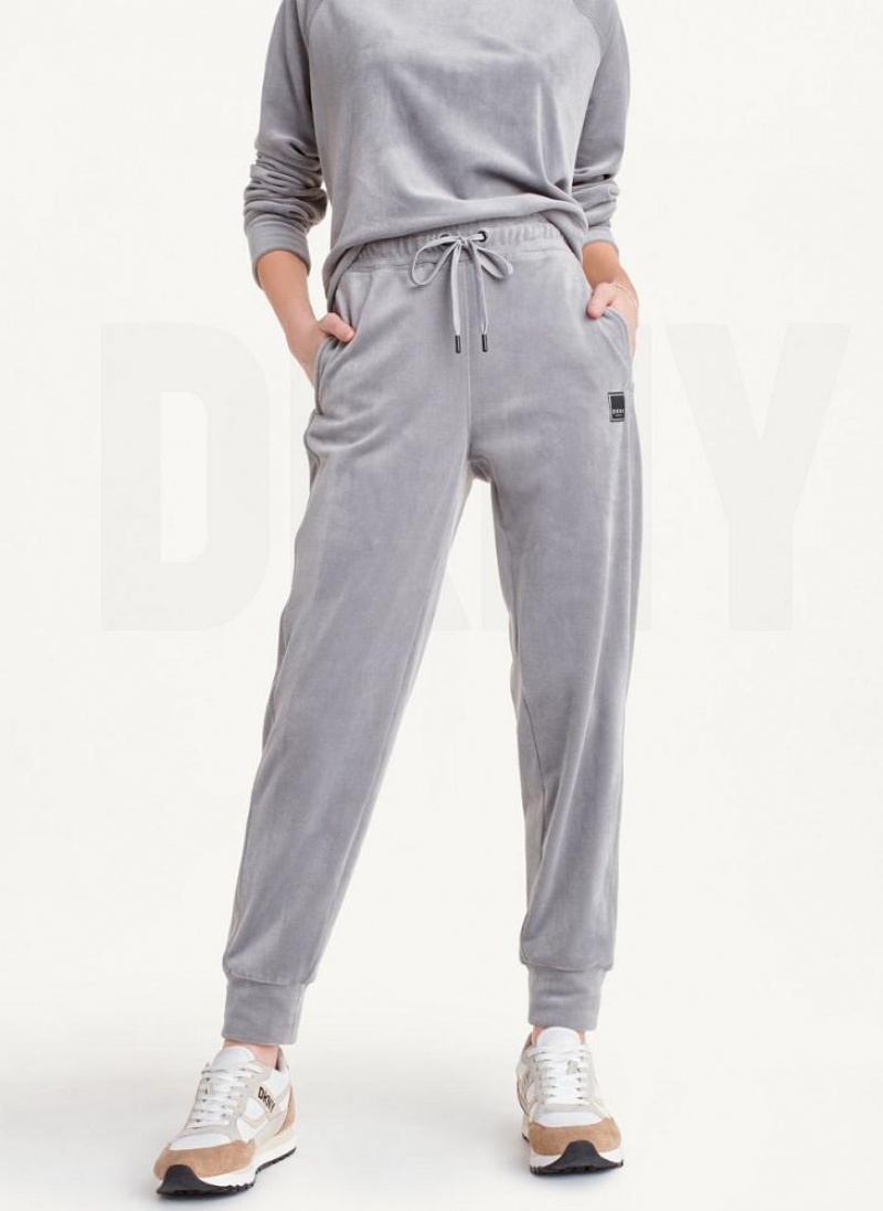 DKNY Platinum Velour Relaxed Jogginghose Damen Grau | Austria_D1619