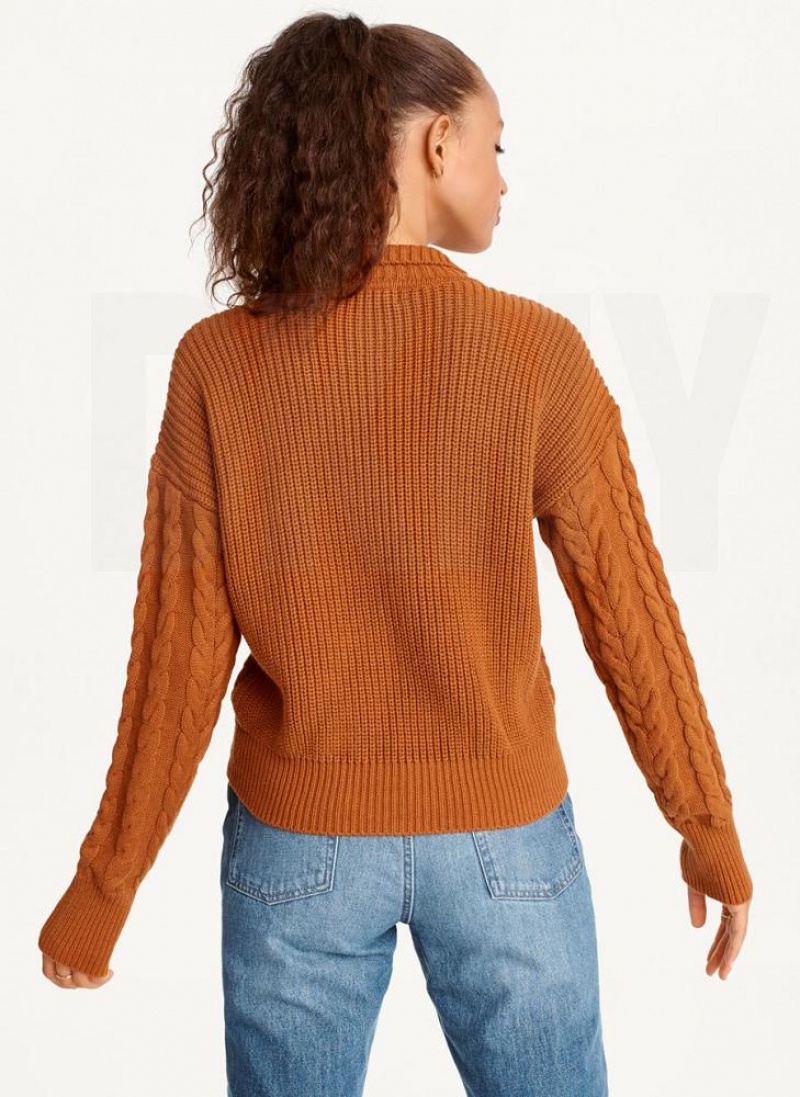 DKNY Polo Cable knit Pullover Damen Braun | Austria_D0278