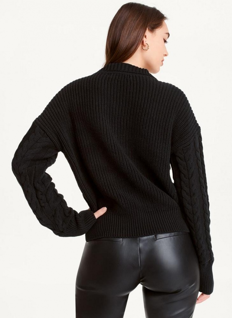 DKNY Polo Cable knit Pullover Damen Schwarz | Austria_D1345