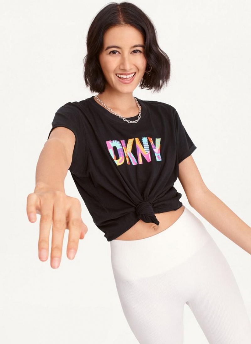 DKNY Pride Logo Knot Front T-shirts Damen Schwarz | Austria_D1468