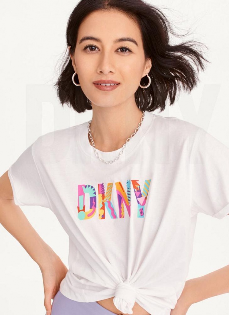 DKNY Pride Logo Knot Front T-shirts Damen Weiß | Austria_D1594