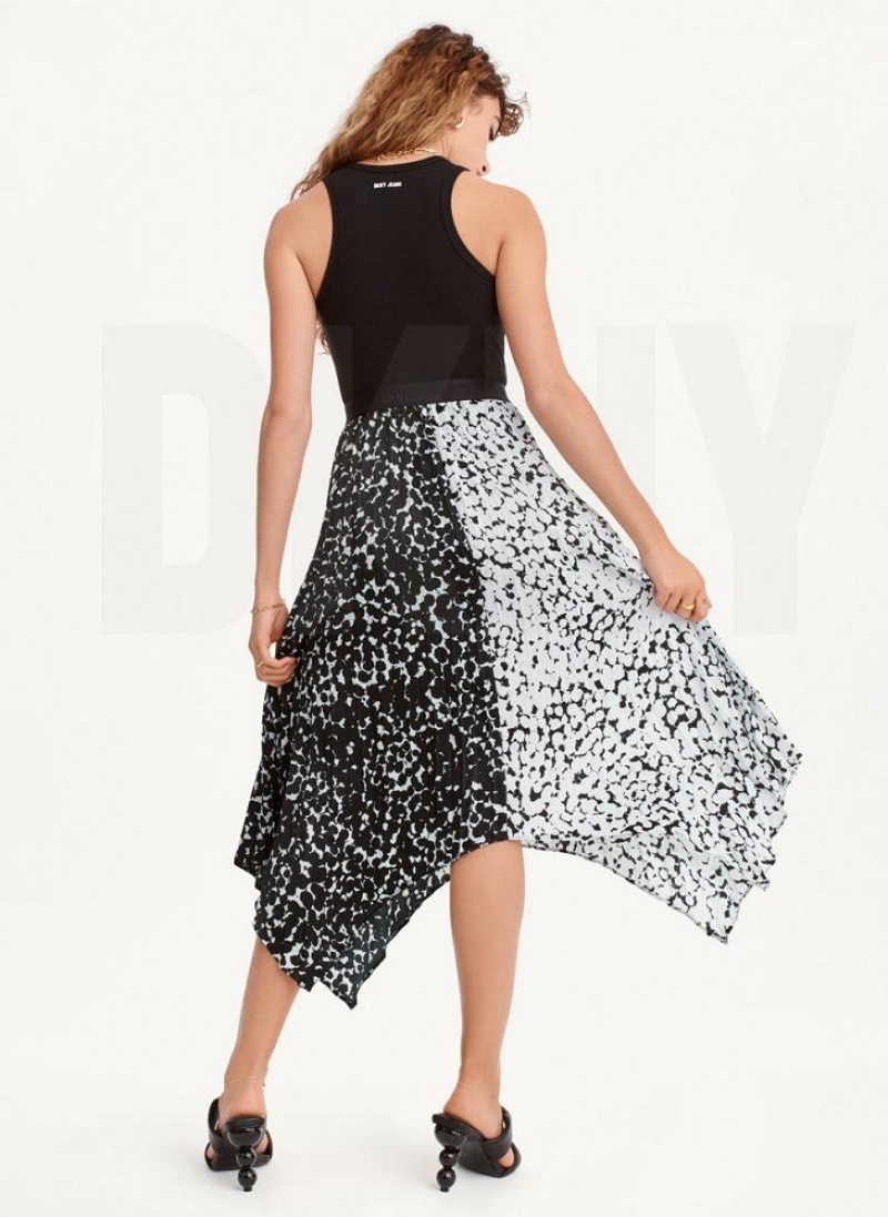 DKNY Printed Asymmetrical Röcke Damen Schwarz Weiß | Austria_D0405