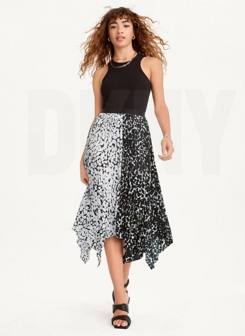 DKNY Printed Asymmetrical Röcke Damen Schwarz Weiß | Austria_D0405