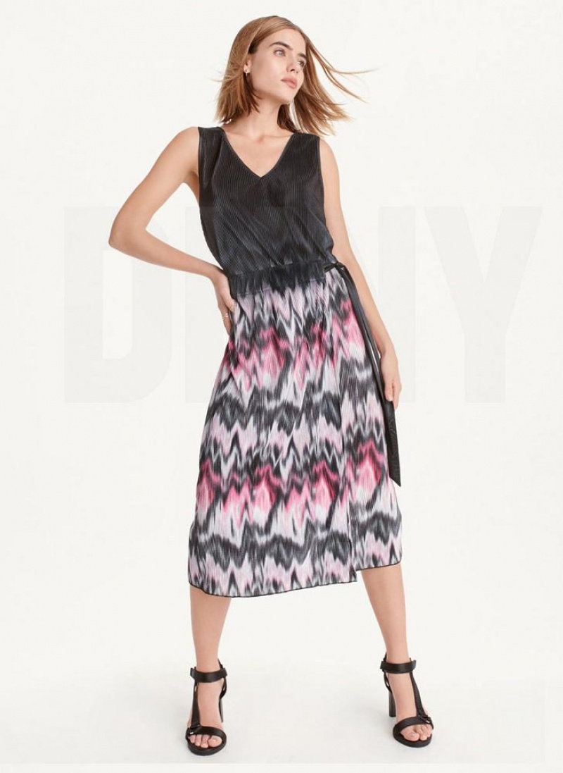 DKNY Printed Falten Kleid Damen Lila | Austria_D1698