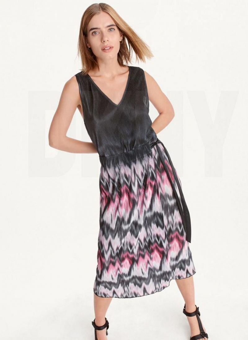 DKNY Printed Falten Kleid Damen Lila | Austria_D1698