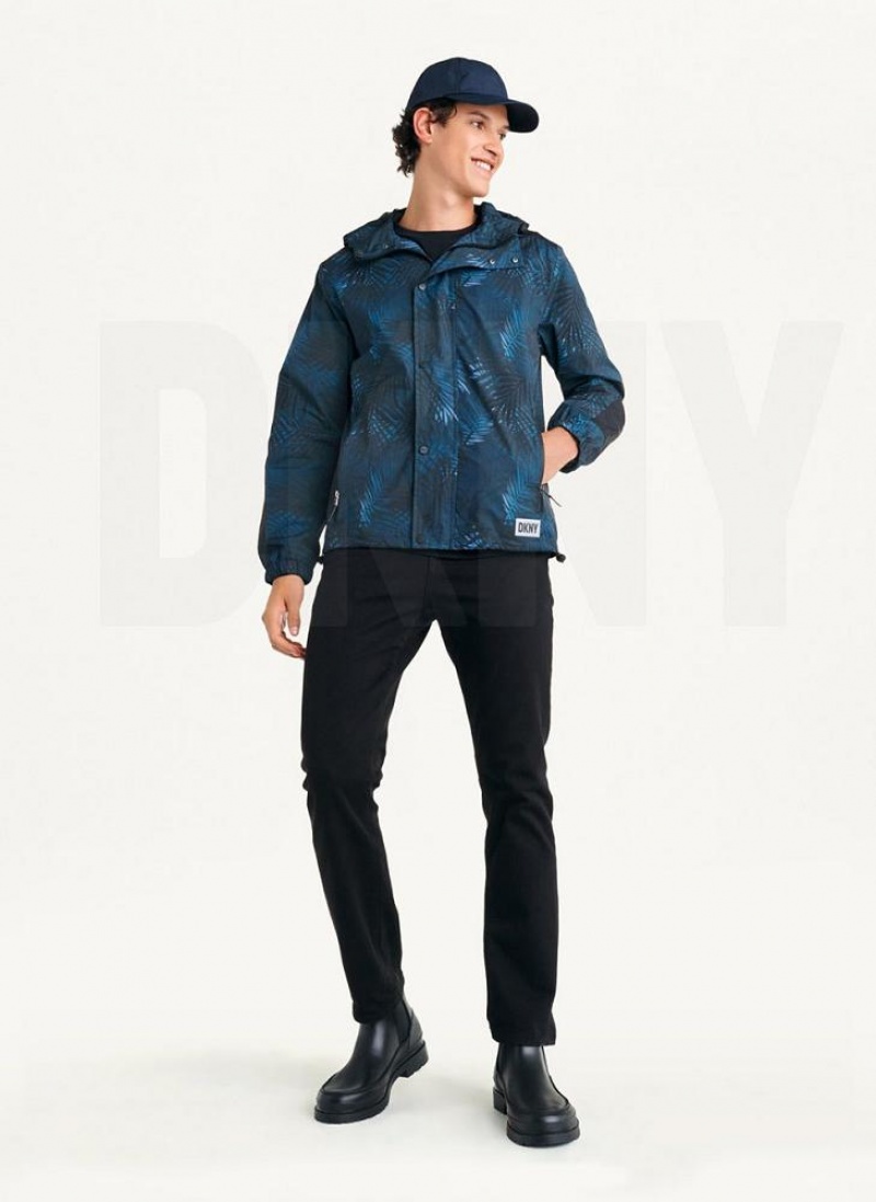 DKNY Printed Nylon Wild Palm Mit Kapuze Rain Jacken Herren Navy | Austria_D1083