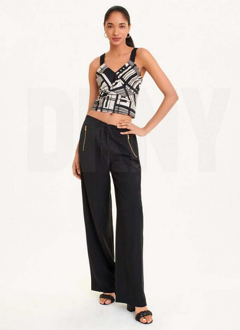 DKNY Printed Voile Crop Tanktop Damen Schwarz Mehrfarbig | Austria_D1030