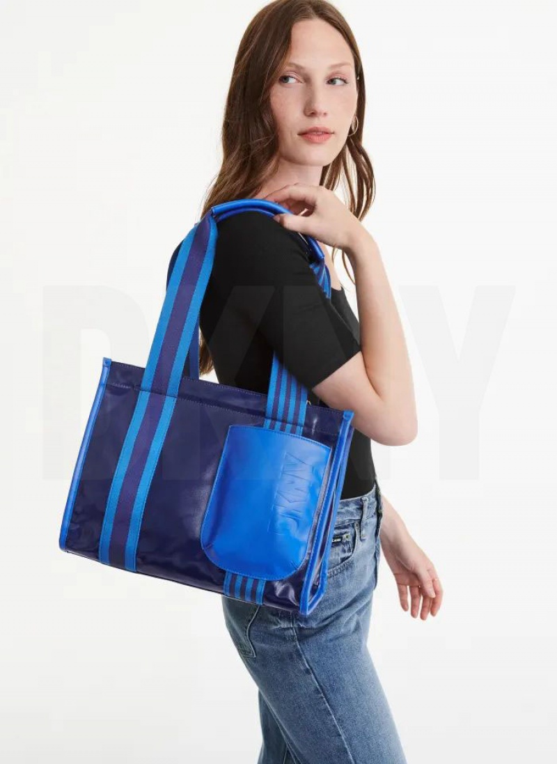 DKNY Prospect Coated Canvas Medium Tragetaschen Damen Blau | Austria_D1493