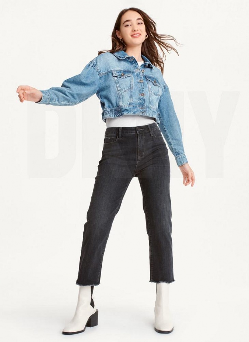 DKNY Puff Sleeve Denim Jacken Damen Dunkelwaschen | Austria_D0982