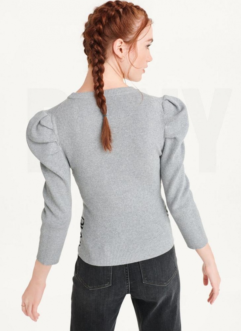 DKNY Puff Sleeve Pullover Damen Grau | Austria_D1719