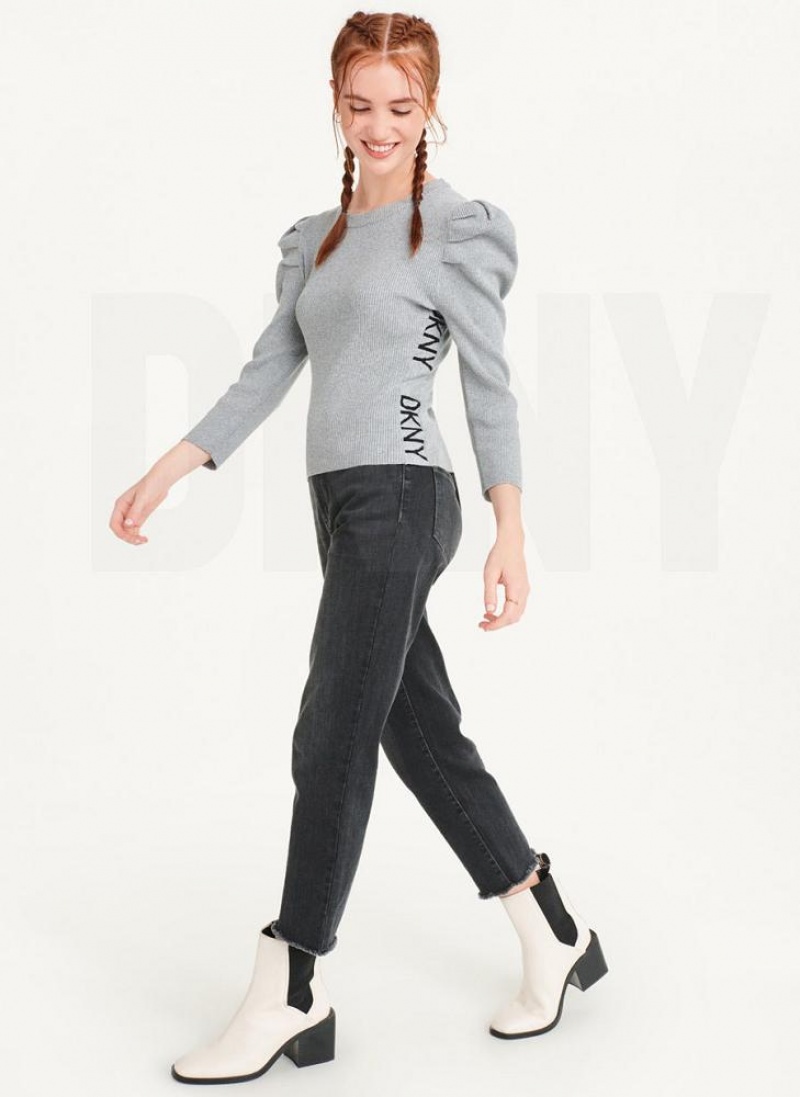 DKNY Puff Sleeve Pullover Damen Grau | Austria_D1719