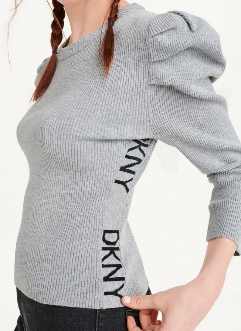 DKNY Puff Sleeve Pullover Damen Grau | Austria_D1719