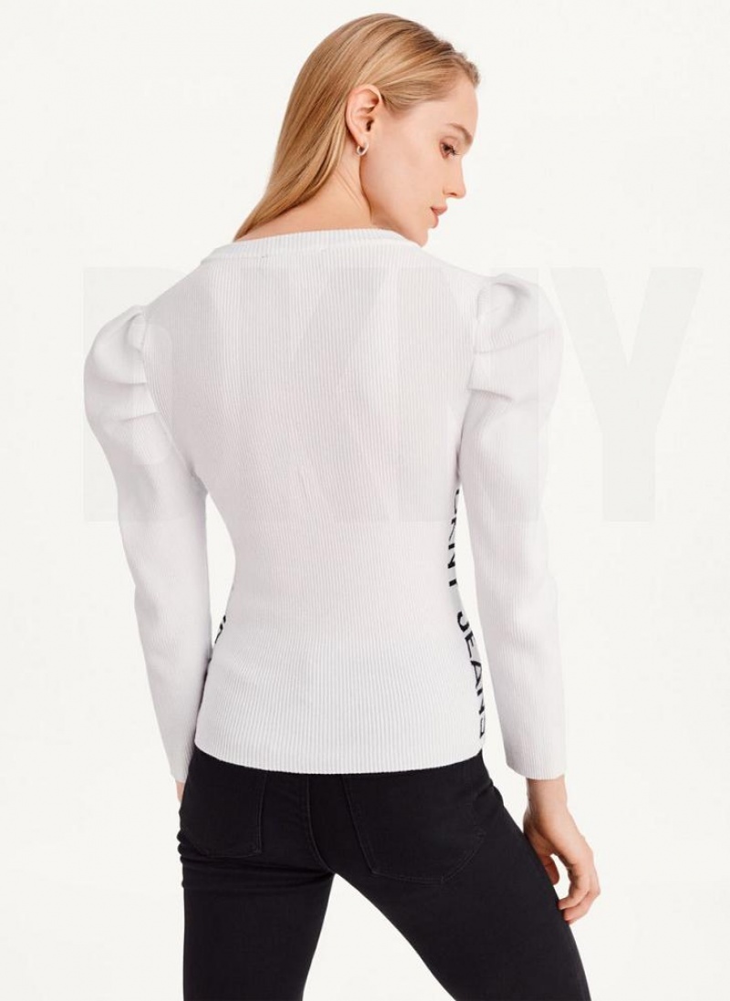 DKNY Puff Sleeve Pullover Damen Weiß | Austria_D1826