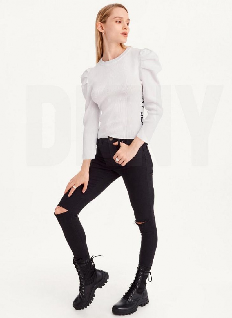 DKNY Puff Sleeve Pullover Damen Weiß | Austria_D1826