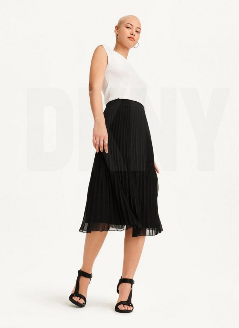 DKNY Pull On Falten Midi Röcke Damen Schwarz | Austria_D0930