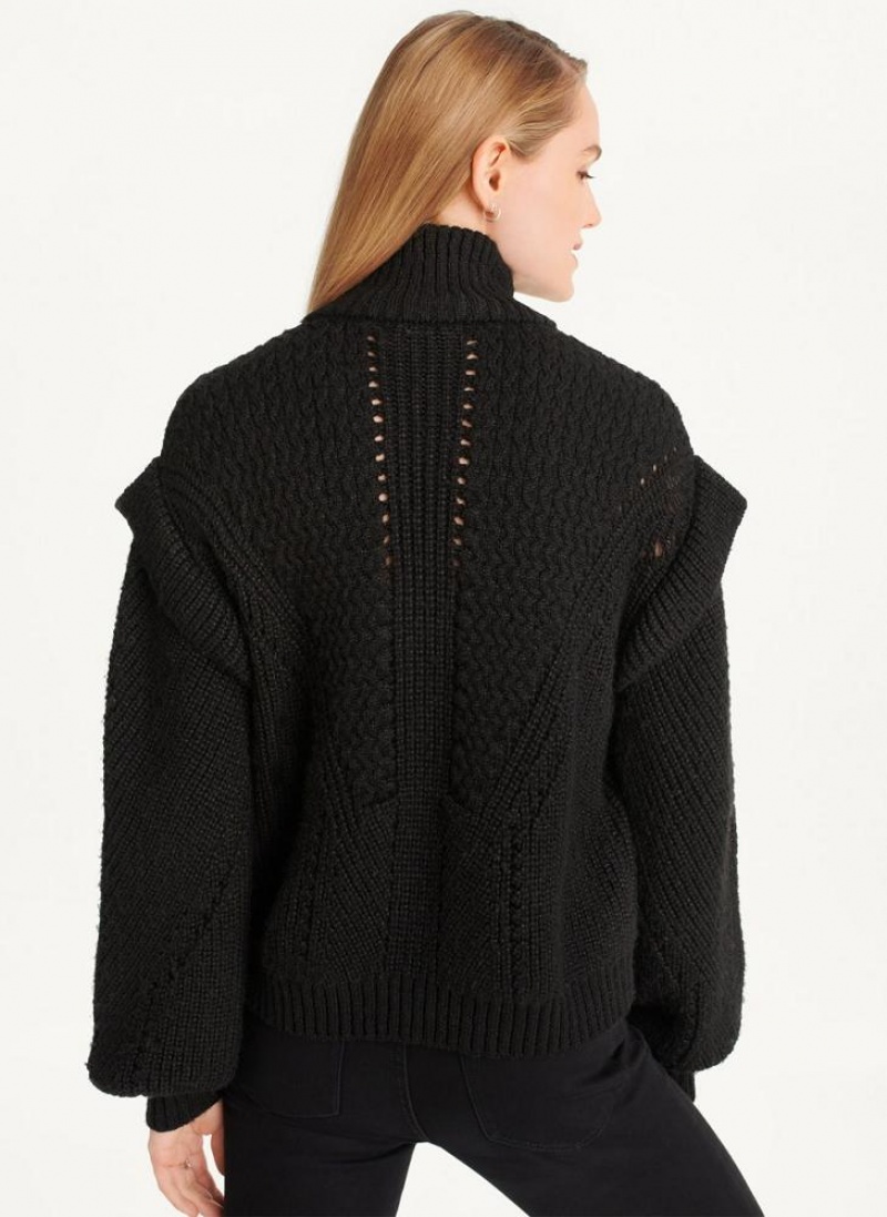 DKNY Quarter Zip Cable Knit Pullover Damen Schwarz | Austria_D1157