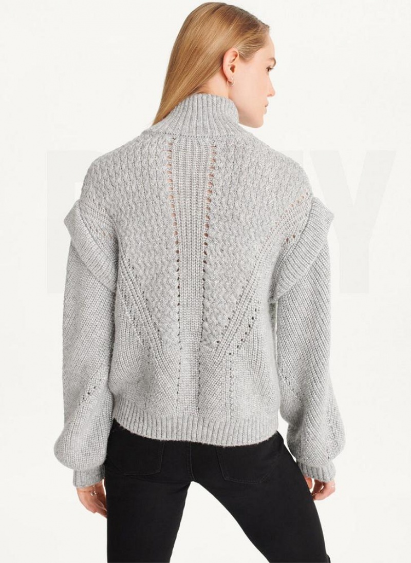 DKNY Quarter Zip Cable Knit Pullover Damen Grau | Austria_D1818