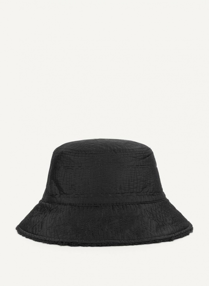 DKNY Reversible Quilt & Sherpa Bucket Hüte Herren Schwarz | Austria_D0261